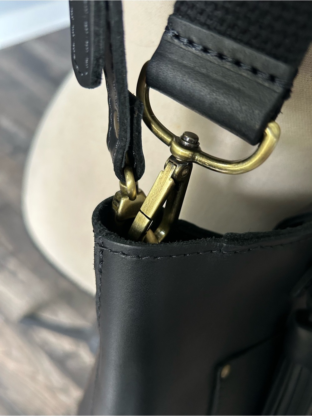Portland Leather Black Tote with Tassel - Picture 5 of 8